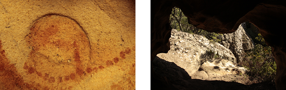 Algunos abrigos rocosos del Norte de Marruecos (imagen izquierda) contienen pinturas extremadamente esquemáticas o abstractas (derecha)